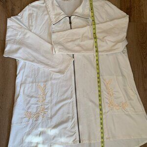 Soft Surroundings Womens Zip Jacket Cream Embroidered Pocket Long Sleeve 3X